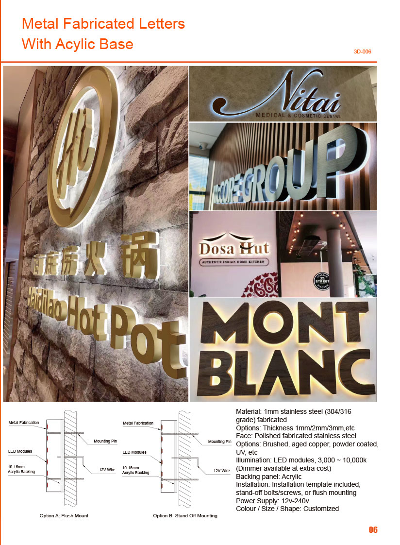 Roestvrij staal gefabriceerd terug verlichte verlichte 3D-letters