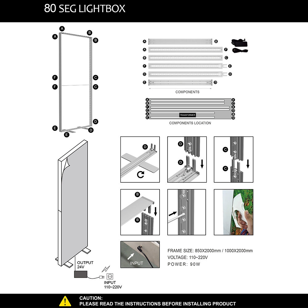 Vrijstaand dubbelzijdige LED SEG-lichtbox (aluminium frame)