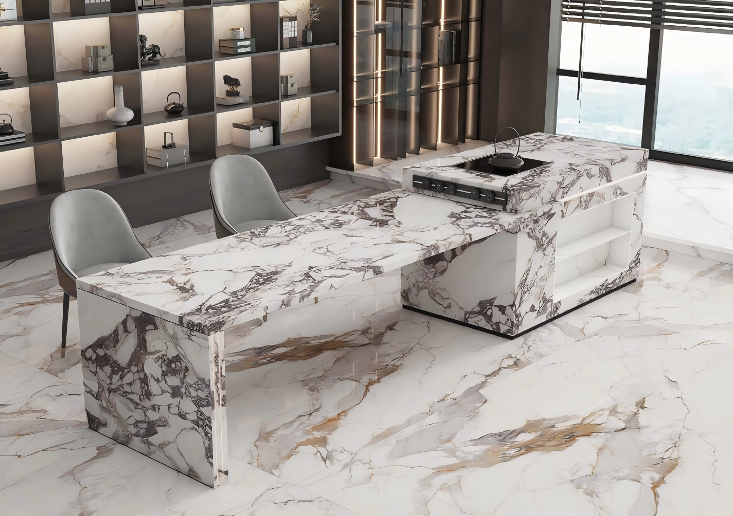 Sintered stone kitchen and island