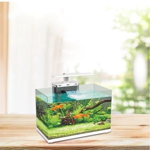 ATMAN Small Fish Tank Ultra White Clear Glass Smart Aquarium With Back Filter System And LED Light