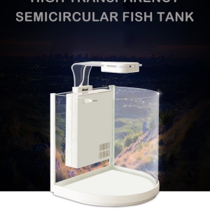 ATMAN 3 In 1 Semicircular Mini Fish Tank Aquarium Glass Fish Tank With LED Lamp And Back Filter System