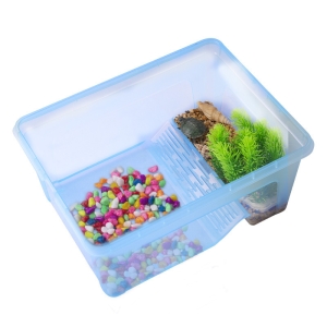 Small PP Plastic Turtle Habitat translucent Turtle Tank Turtle Aquarium with Platform for Reptiles and Amphibians