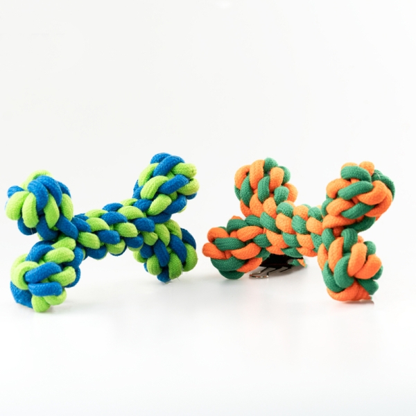 Juguete para mascotas tejido con cuerda de algodón doble, juguete antimordeduras