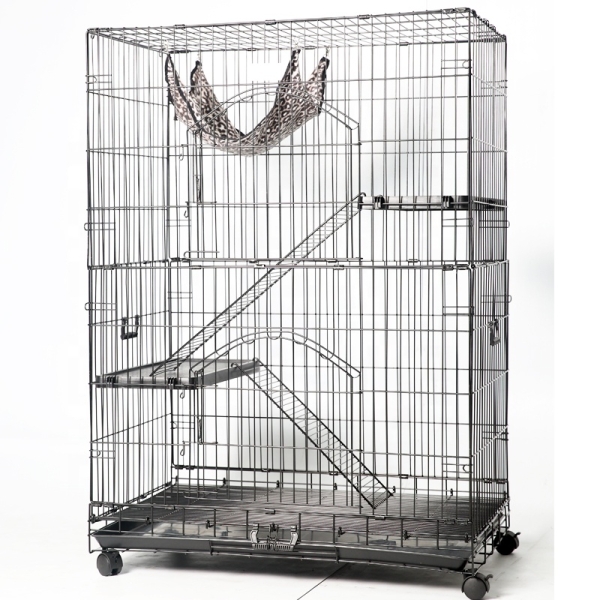 Big size metal cat house with wheels and tray wire crate
