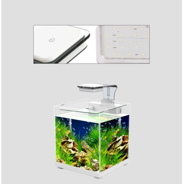 ATMAN Small Fish Tank Ultra White Clear Glass Smart Aquarium With Back Filter System And LED Light