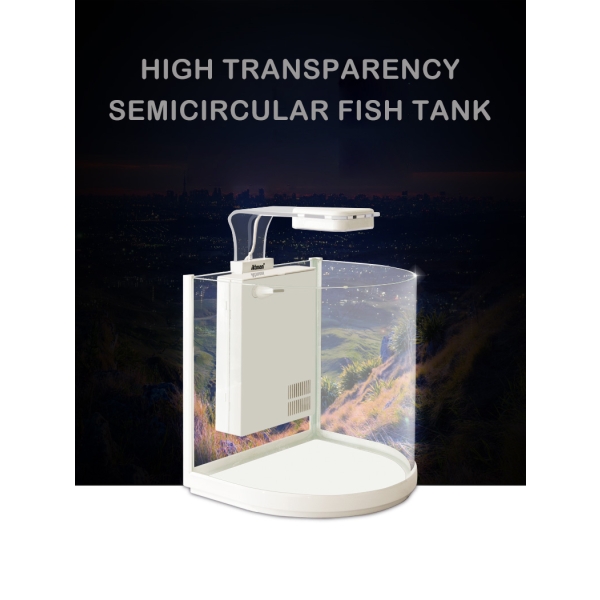 ATMAN 3 In 1 Semicircular Mini Fish Tank Aquarium Glass Fish Tank With LED Lamp And Back Filter System