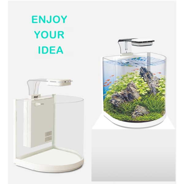 ATMAN 3 In 1 Semicircular Mini Fish Tank Aquarium Glass Fish Tank With LED Lamp And Back Filter System