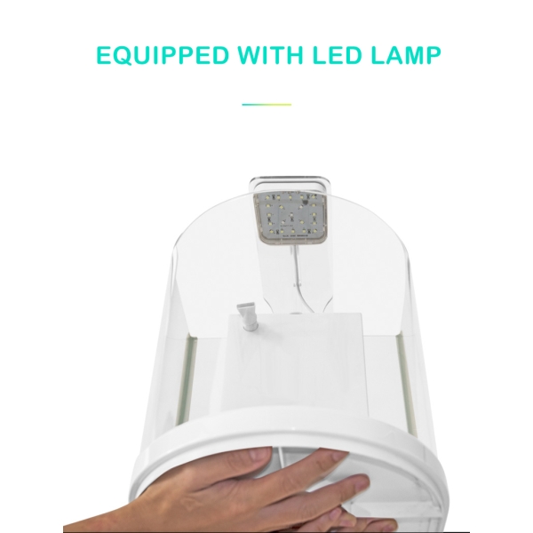 ATMAN 3 In 1 Semicircular Mini Fish Tank Aquarium Glass Fish Tank With LED Lamp And Back Filter System