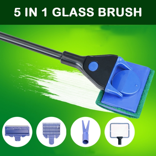 Aquarium Glass Cleaning Brush 5-in-1 Cleaning Set Aquarium Tools Fishing Grass Clip Algae Scraper Long Handle