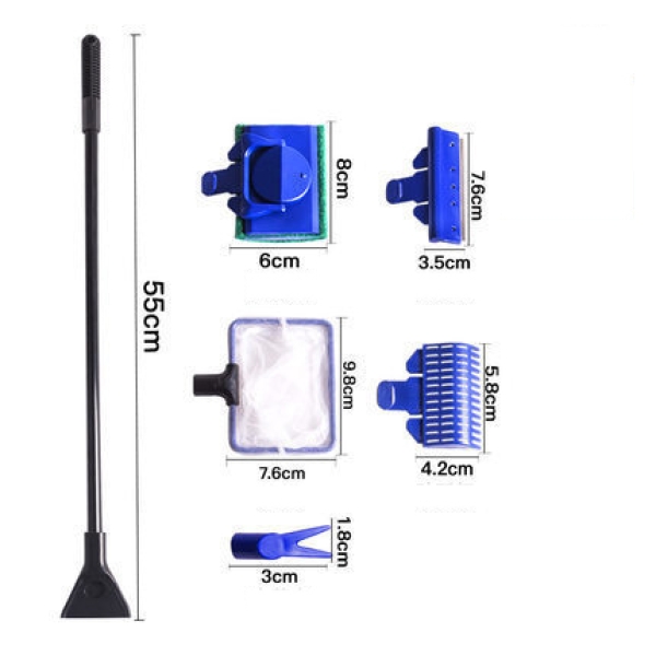 Aquarium Glass Cleaning Brush 5-in-1 Cleaning Set Aquarium Tools Fishing Grass Clip Algae Scraper Long Handle