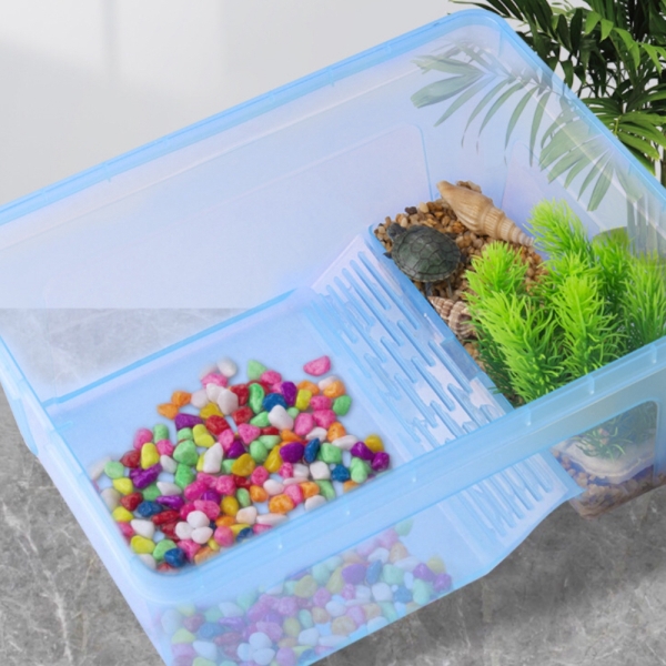 Small PP Plastic Turtle Habitat translucent Turtle Tank Turtle Aquarium with Platform for Reptiles and Amphibians