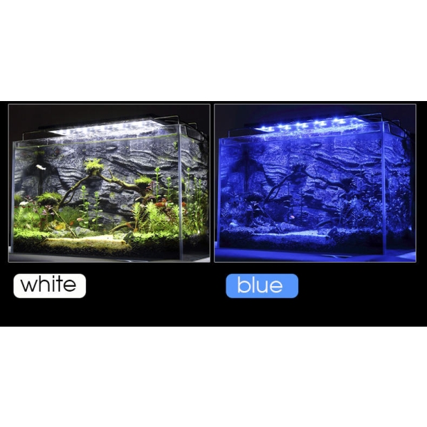 Lámpara de acuario ultradelgada de tres colores ajustable para cultivo de plantas de arrecife acuático para decoración de acuarios, lámpara con soporte para pecera
